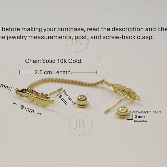 Elegant 10K Gold Leaf Chain Earrings • Lightweight Screw-Back Jewelry. - Picture 6 of 6